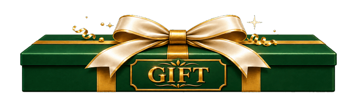 Wide GIFT Green Pastures animated gift-box emblem.
